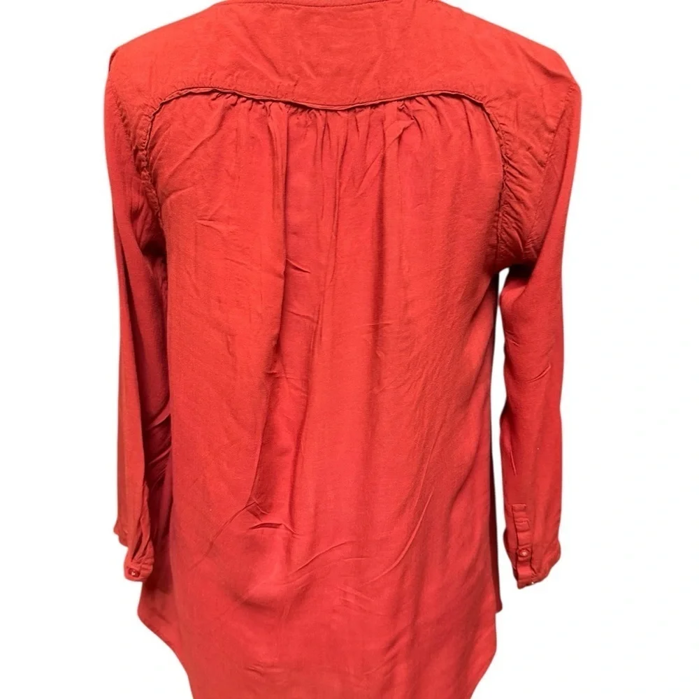 Maeve Anthropologie Blouse Rust Orange Embroidered Lace Front Size 4